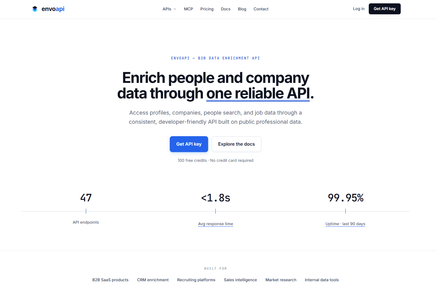 EnvoAPI platform for profile, company, people search, and job data APIs