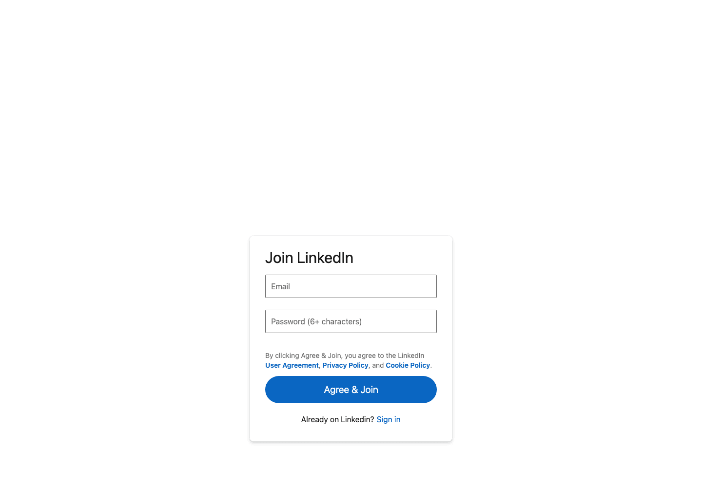 Chromium screenshot showing LinkedIn’s sign-up wall instead of the requested profile